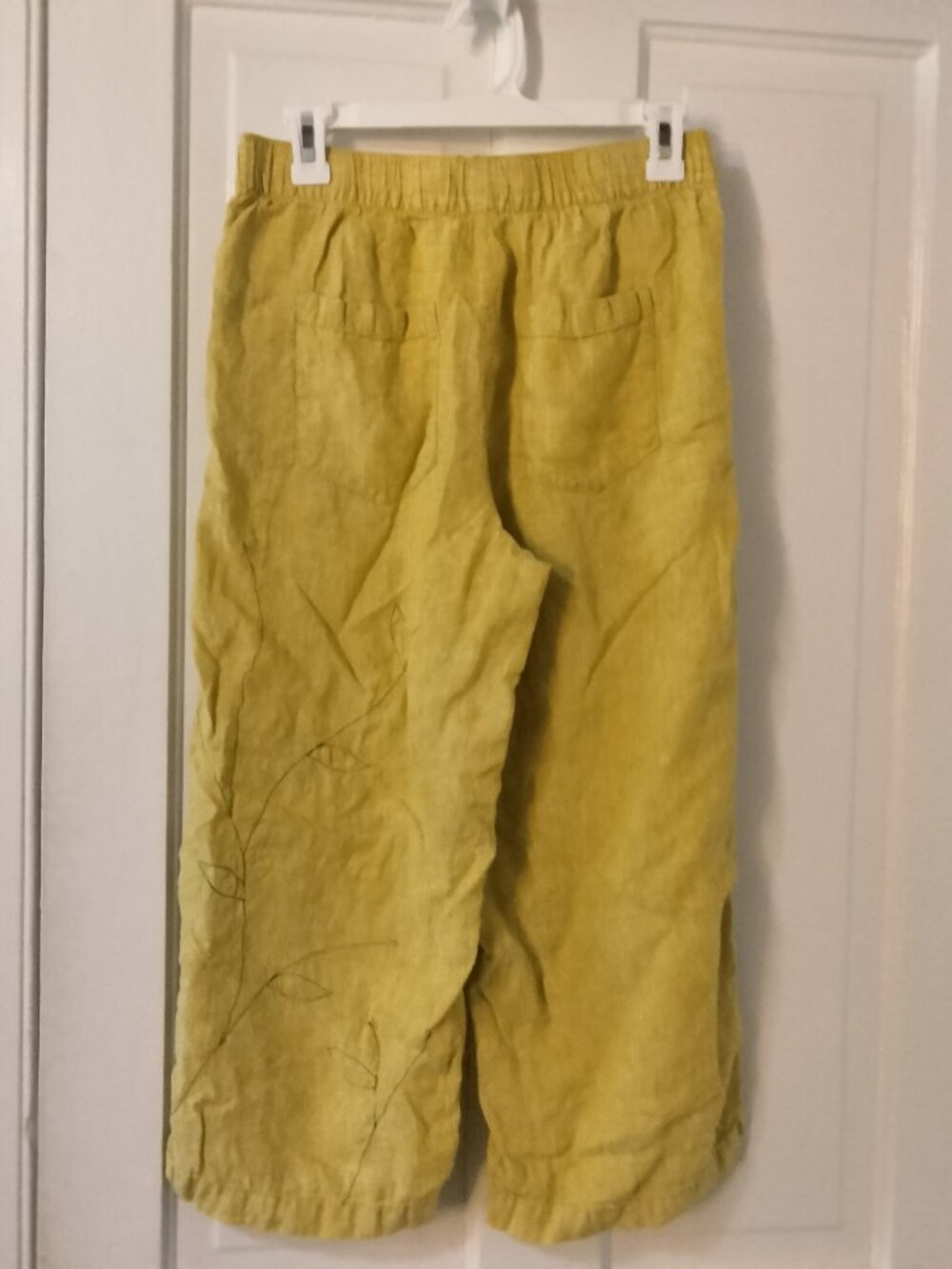 OOAK Embroidered Linen Cynthia Rowley Wide Leg Pants, Wearable Art - Picture 5 of 9